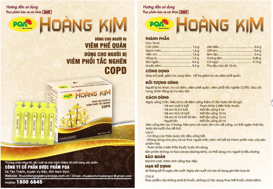 PQA Hoàng Kim dùng cho bệnh Phổi tắc nghẽn mãn tính