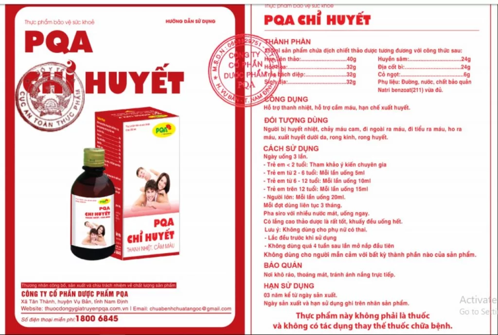 Chi tiết về sản phẩm PQA chỉ huyết