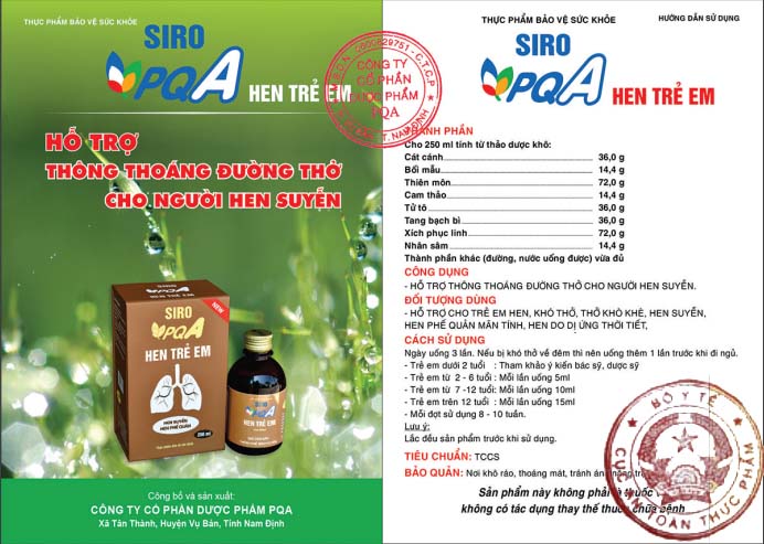 Chi tiết về Siro PQA hen trẻ em