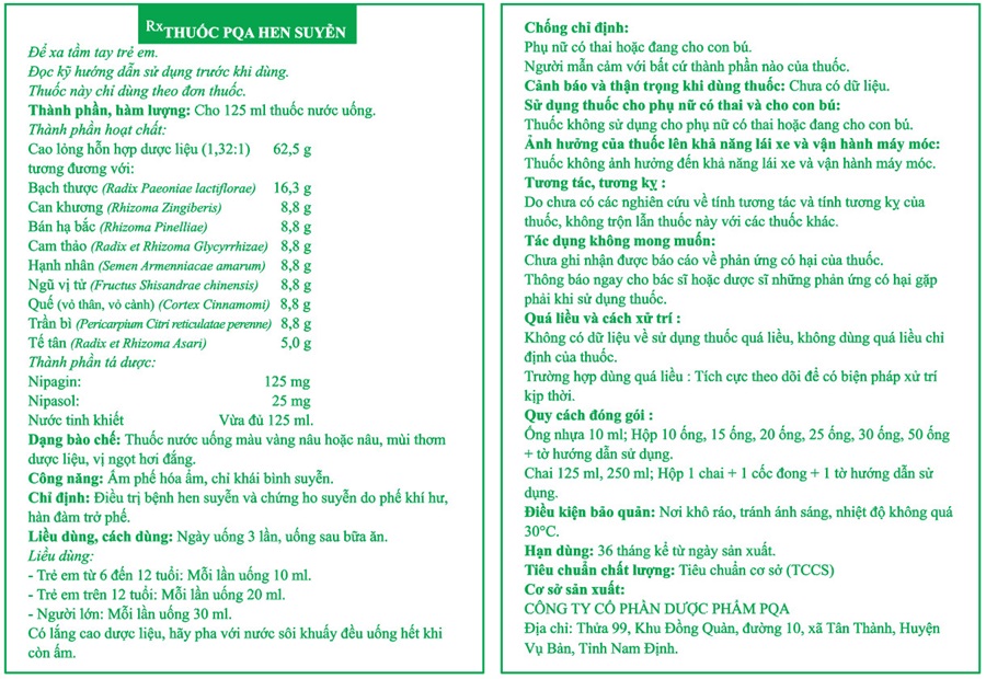 Thuốc PQA Hen suyễn (ống)